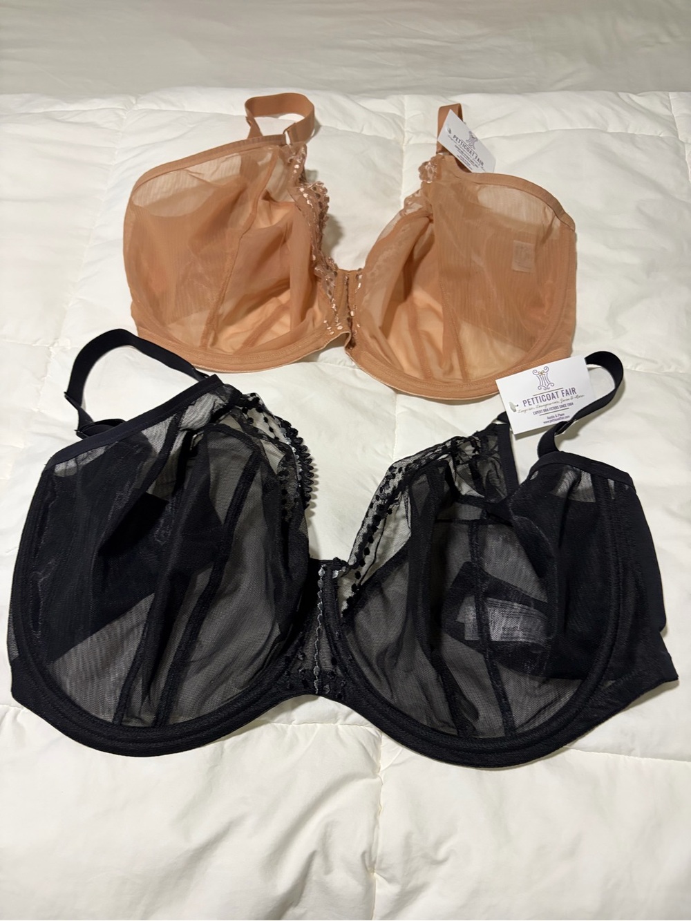 NWT Elomi Sheer Underwire Bras Set of Two — Black and Nude Size UK- K, US -O